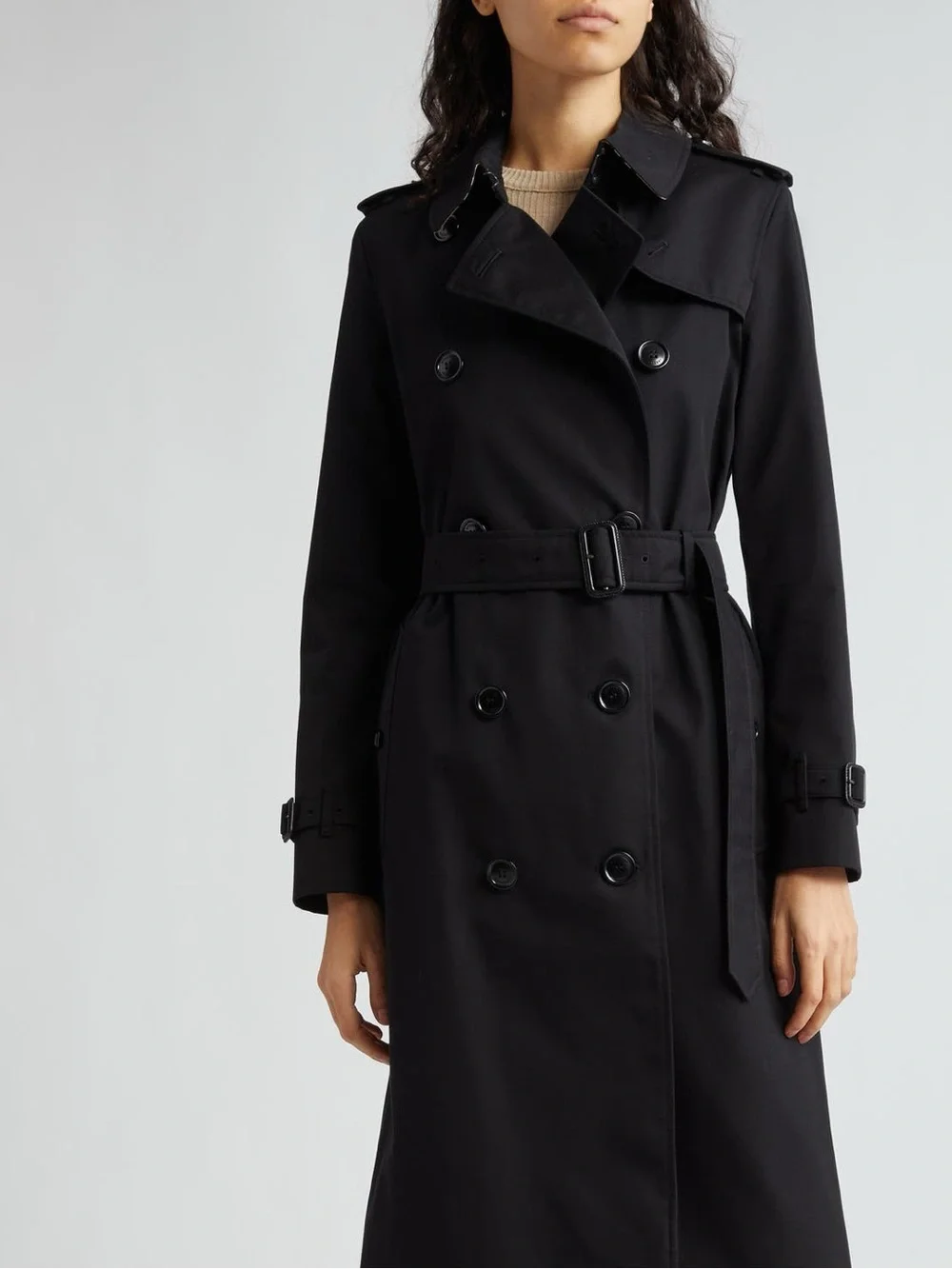 Burberry Black Double-Breasted Trench Coat with Belt - Picture 2 of 10